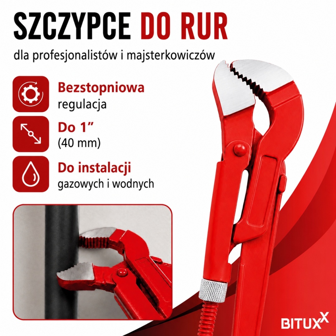 Hasák na trubky Bituxx S-Maul 40 mm 1'' nastavitelné hydraulické kleště M18072